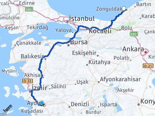 Aydın İncirliova Zonguldak Arası Kaç Km - Yol Haritası