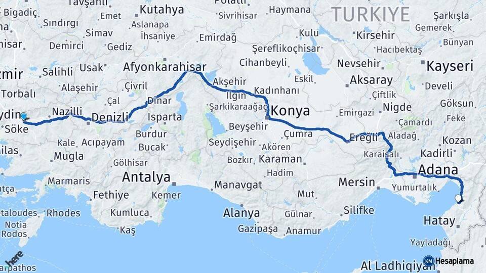 Aydın İskenderun Hatay Arası Kaç Km - Yol Haritası