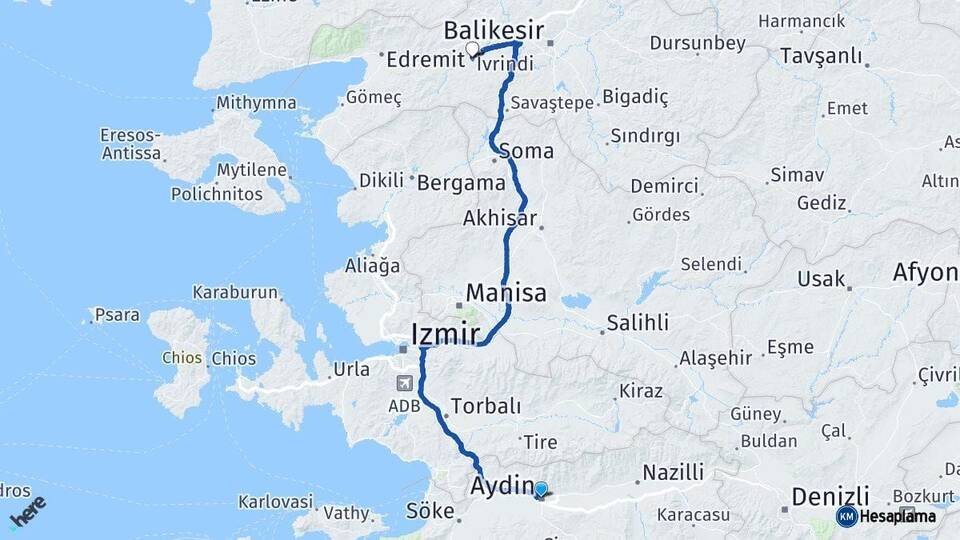 Aydın İvrindi Balıkesir Arası Kaç Km - Yol Haritası
