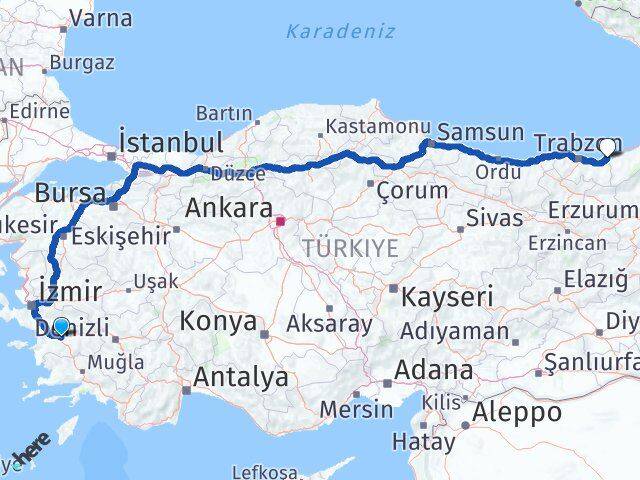 Aydın İyidere Rize Arası Kaç Km - Yol Haritası