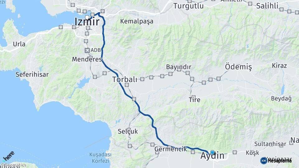 Aydın İzmir Arası Kaç Km - Yol Haritası