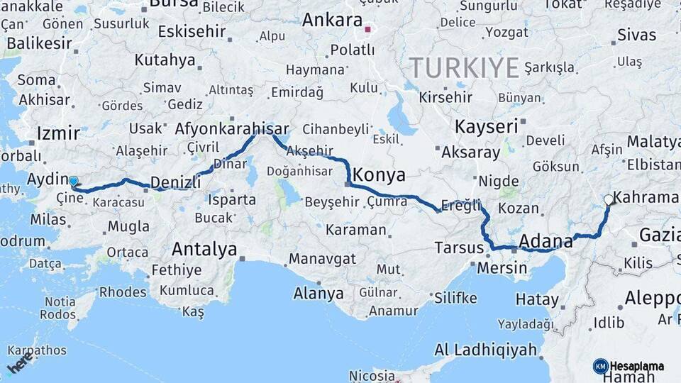 Aydın Kahramanmaraş Arası Kaç Km - Yol Haritası