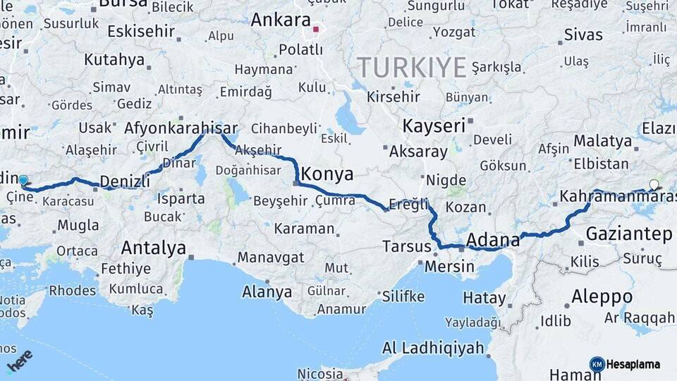 Aydın Kahta Adıyaman Arası Kaç Km - Yol Haritası