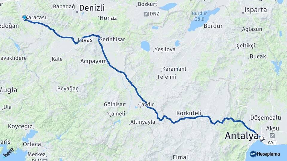 Aydın Karacasu Antalya Arası Kaç Km - Yol Haritası