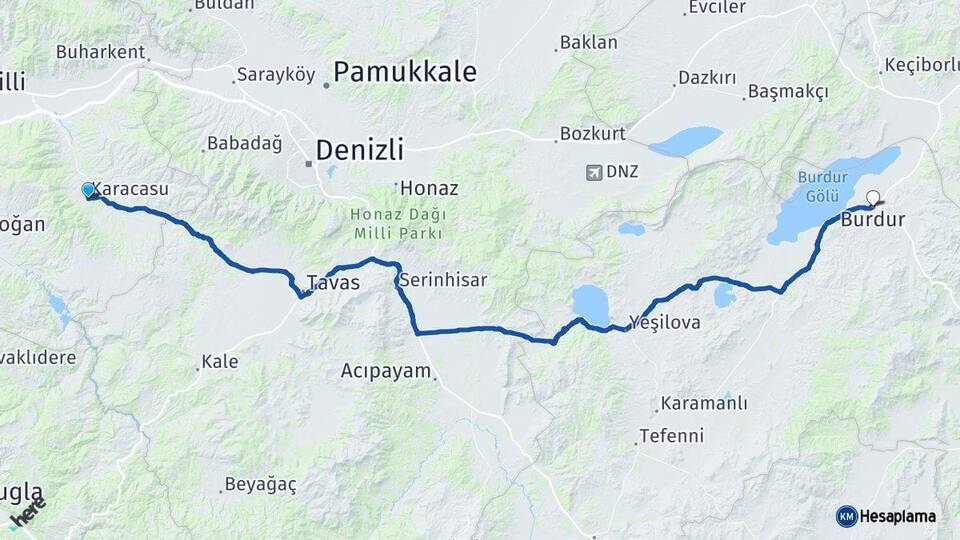 Aydın Karacasu Burdur Arası Kaç Km - Yol Haritası