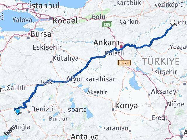Karacasu Çorum Arası Kaç Km - Yol Tarifi