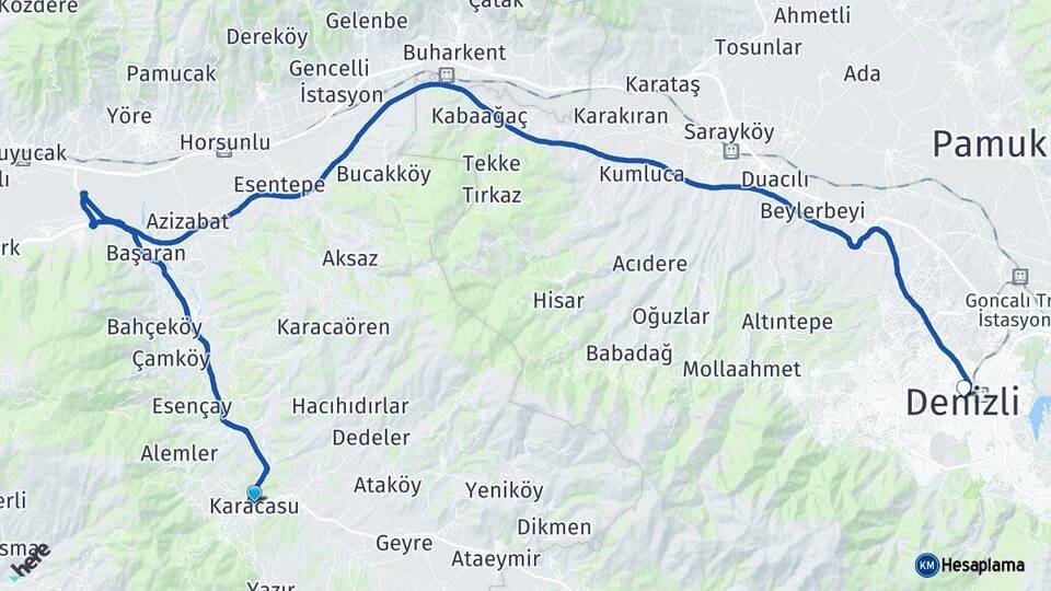 Aydın Karacasu Denizli Arası Kaç Km - Yol Haritası