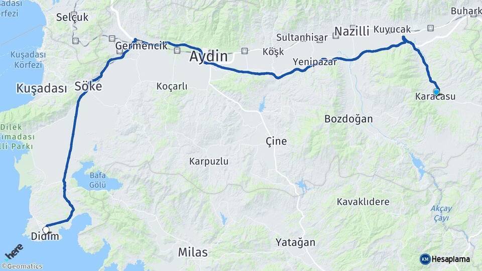 Aydın Karacasu Didim Arası Kaç Km - Yol Haritası