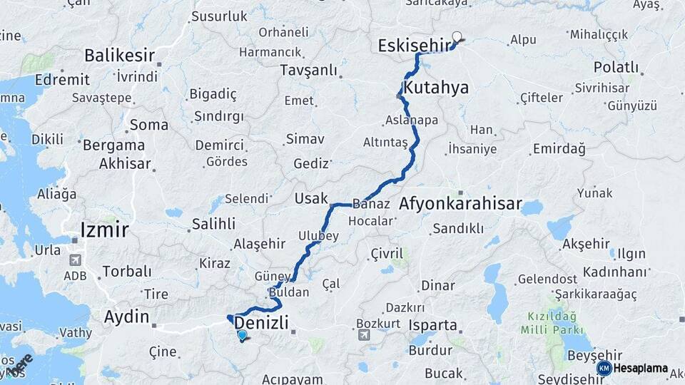 Aydın Karacasu Eskişehir Arası Kaç Km - Yol Haritası