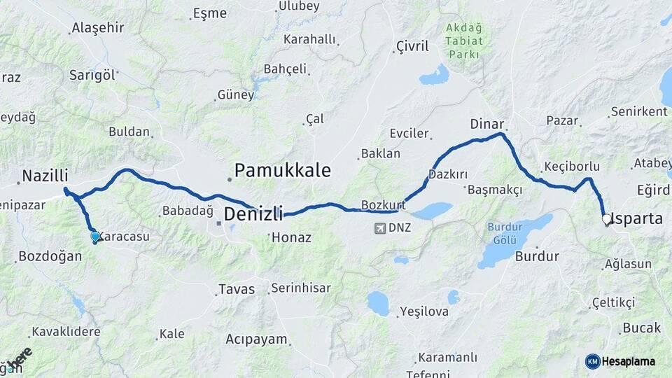 Aydın Karacasu Isparta Arası Kaç Km - Yol Haritası