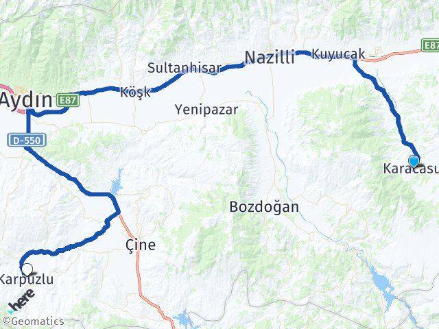 Aydın Karacasu Karpuzlu Arası Kaç Km - Yol Haritası