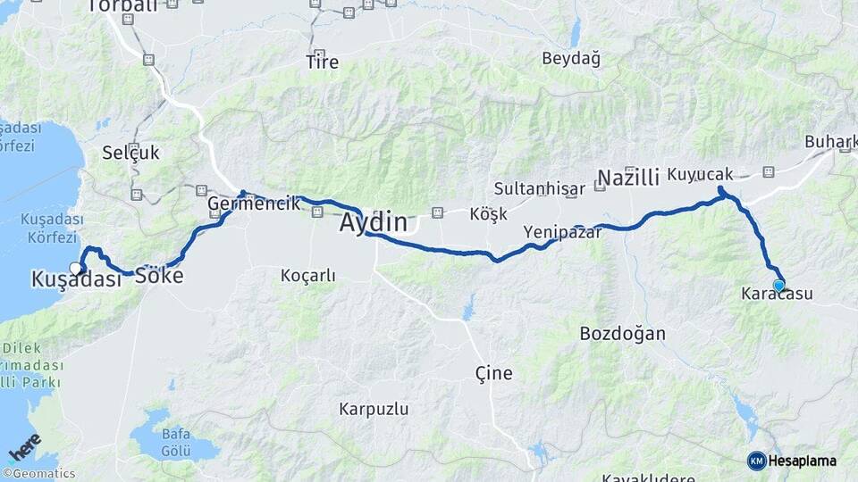 Aydın Karacasu Kuşadası Arası Kaç Km - Yol Haritası