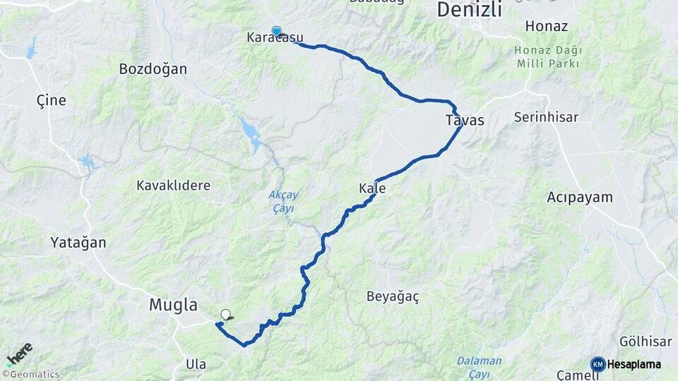 Aydın Karacasu Muğla Arası Kaç Km - Yol Haritası