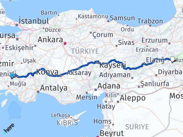 Aydın Karacasu Muş Arası Kaç Km - Yol Haritası