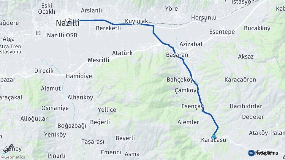 Aydın Karacasu Nazilli Arası Kaç Km - Yol Haritası