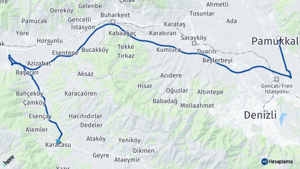 Aydın Karacasu Pamukkale Denizli Arası Kaç Km - Yol Haritası