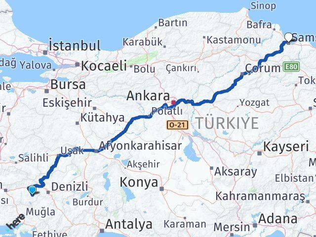 Aydın Karacasu Samsun Arası Kaç Km - Yol Haritası