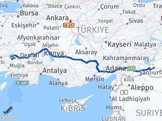 Aydın Karacasu Şanlıurfa Arası Kaç Km - Yol Haritası
