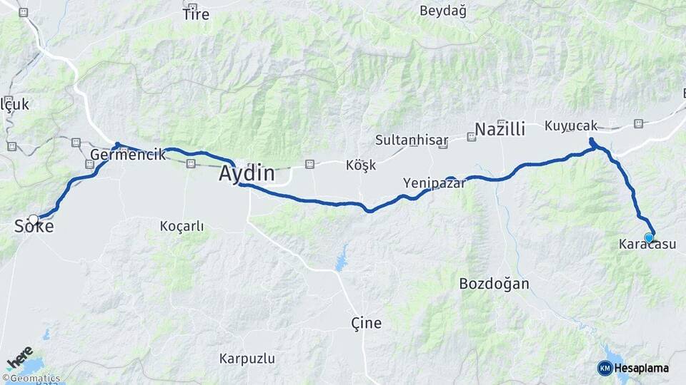 Aydın Karacasu Söke Arası Kaç Km - Yol Haritası
