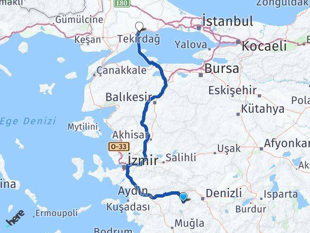 Aydın Karacasu Tekirdağ Arası Kaç Km - Yol Haritası
