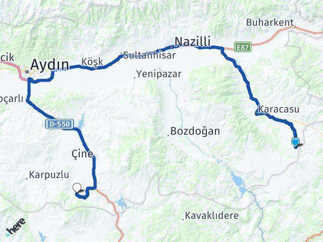 Yeşilköy Çine Arası Kaç Km - Yol Tarifi
