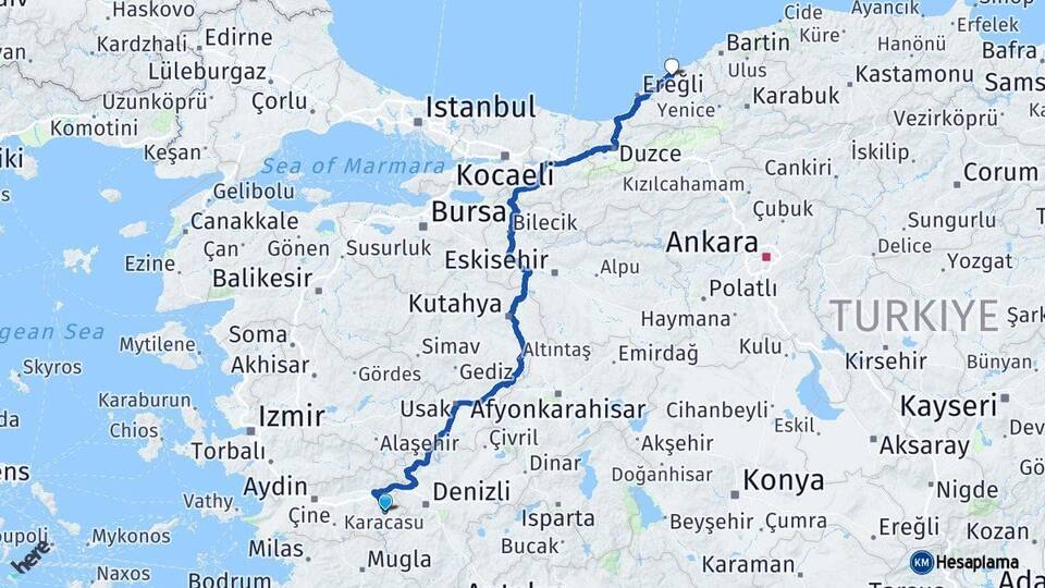 Aydın Karacasu Zonguldak Arası Kaç Km - Yol Haritası