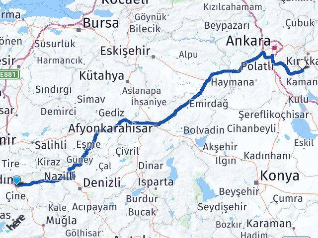Aydın Karakeçili Kırıkkale Arası Kaç Km - Yol Haritası