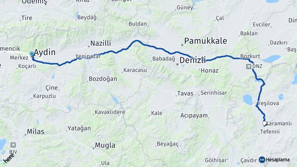Aydın Karamanlı Arası Kaç Km - Yol Tarifi
