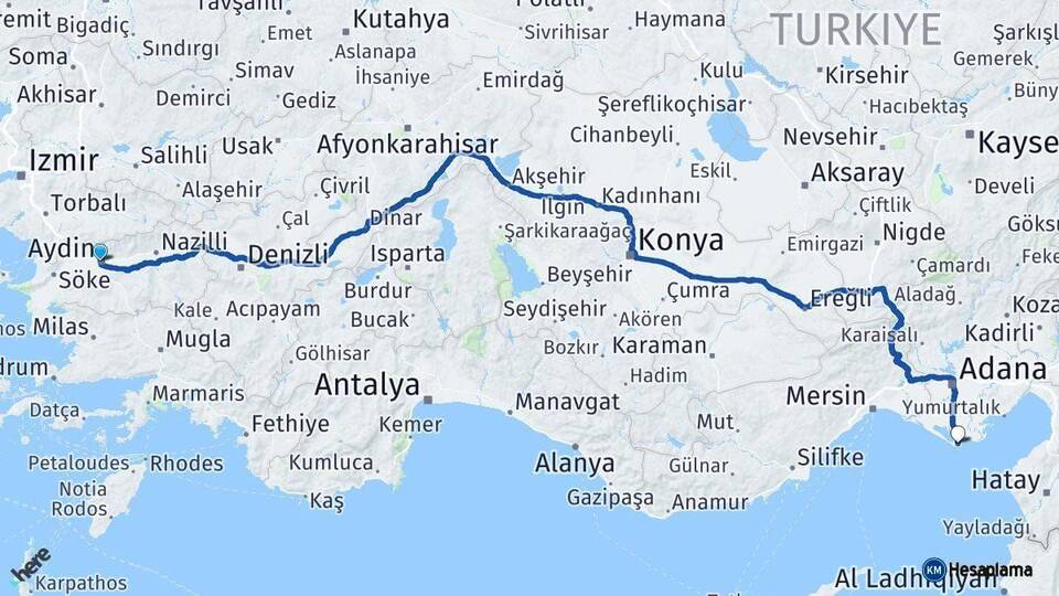 Aydın Karataş Adana Arası Kaç Km - Yol Haritası