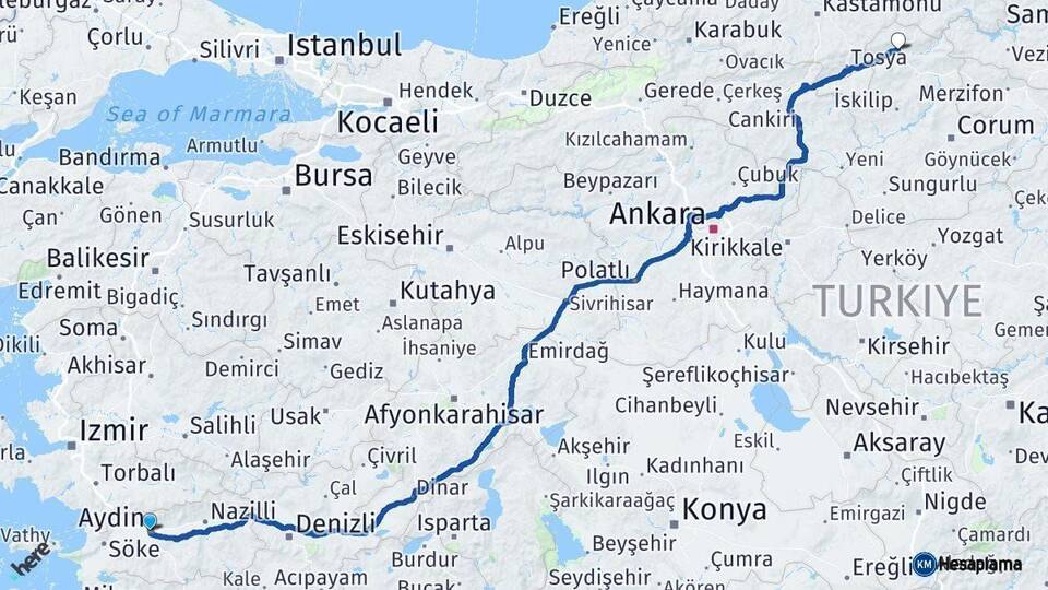 Aydın Kargı Çorum Arası Kaç Km - Yol Haritası