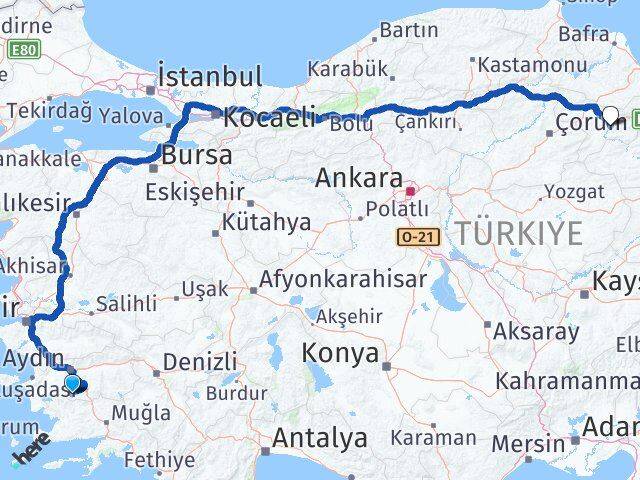 Aydın Karpuzlu Amasya Arası Kaç Km - Yol Haritası