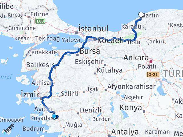 Aydın Karpuzlu Bartın Arası Kaç Km - Yol Haritası