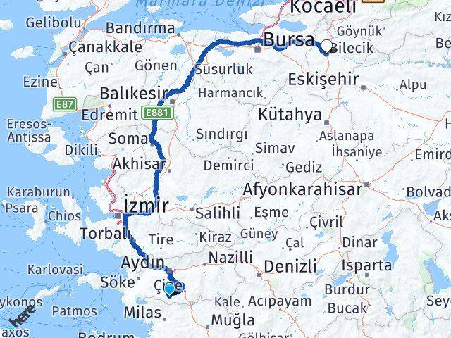 Aydın Karpuzlu Bilecik Arası Kaç Km - Yol Haritası