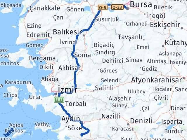Aydın Karpuzlu Bursa Arası Kaç Km - Yol Haritası