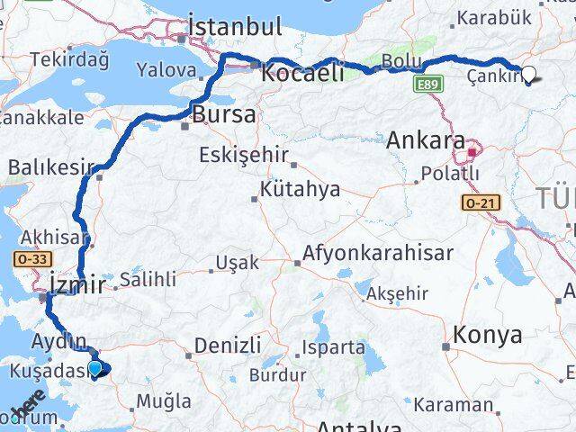Aydın Karpuzlu Çankırı Arası Kaç Km - Yol Haritası