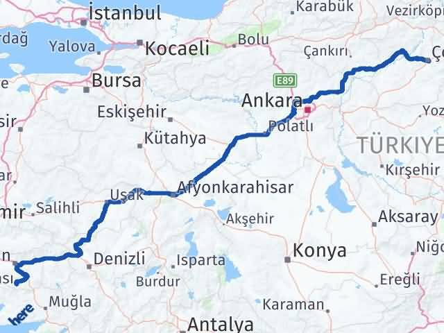 Aydın Karpuzlu Çorum Arası Kaç Km - Yol Haritası
