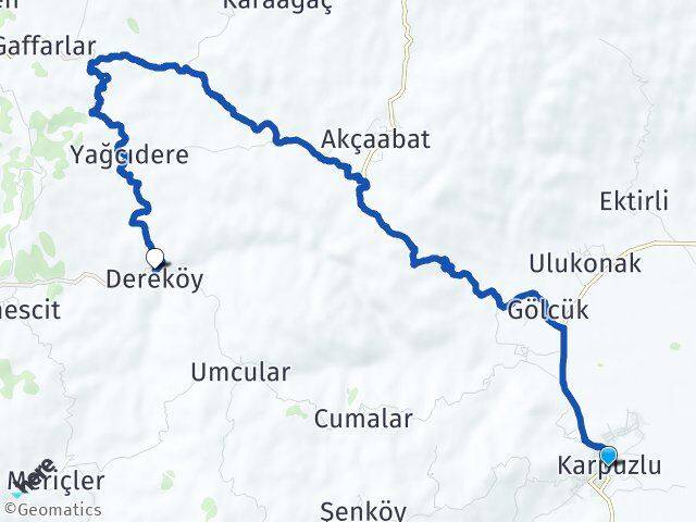 Aydın Karpuzlu Dereköy Koçarlı Arası Kaç Km - Yol Haritası