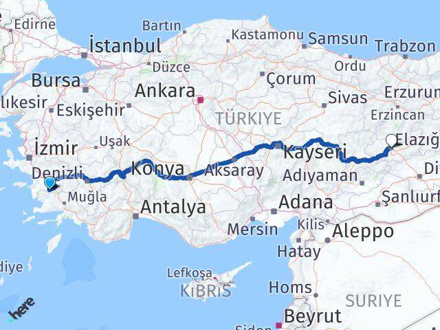 Aydın Karpuzlu Elazığ Arası Kaç Km - Yol Haritası