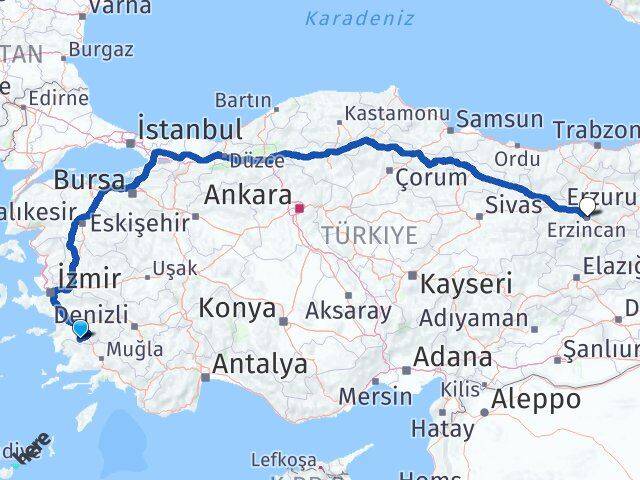 Aydın Karpuzlu Erzincan Arası Kaç Km - Yol Haritası