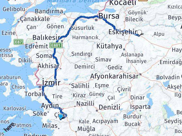 Aydın Karpuzlu Eskişehir Arası Kaç Km - Yol Haritası