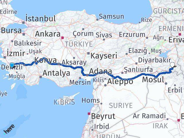 Aydın Karpuzlu Hakkari Arası Kaç Km - Yol Haritası