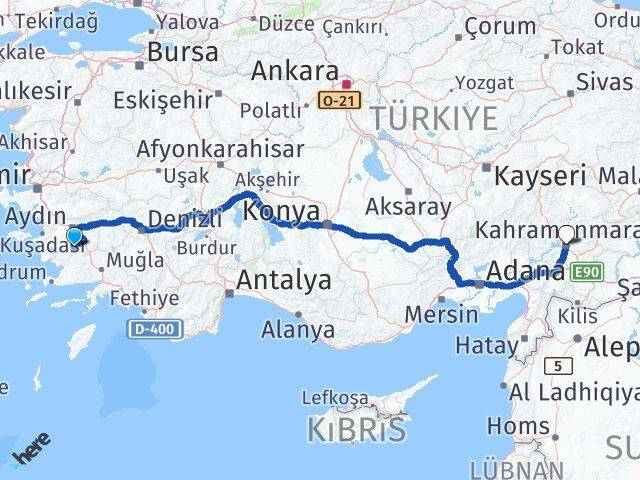 Aydın Karpuzlu Kahramanmaraş Arası Kaç Km - Yol Haritası