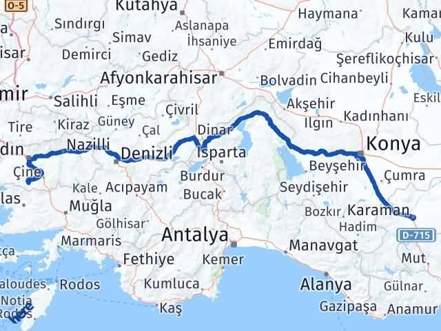 Aydın Karpuzlu Karaman Arası Kaç Km - Yol Haritası