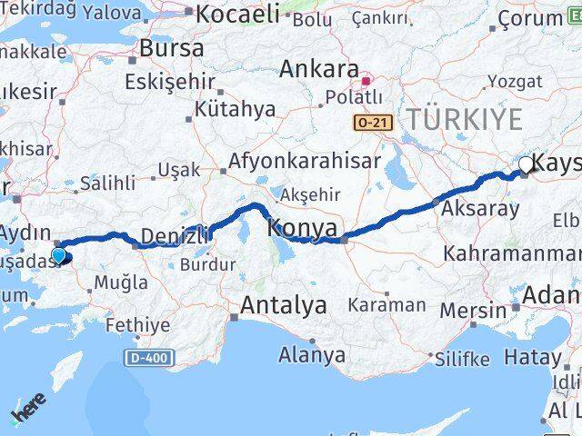 Aydın Karpuzlu Kayseri Arası Kaç Km - Yol Haritası