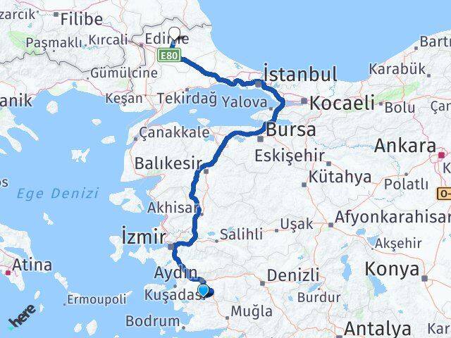 Aydın Karpuzlu Kırklareli Arası Kaç Km - Yol Haritası