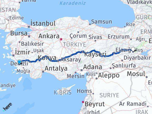 Aydın Karpuzlu Muş Arası Kaç Km - Yol Haritası