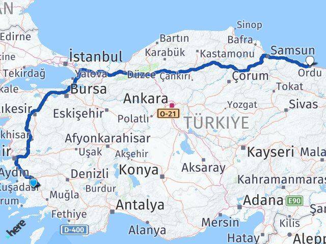Aydın Karpuzlu Ordu Arası Kaç Km - Yol Haritası