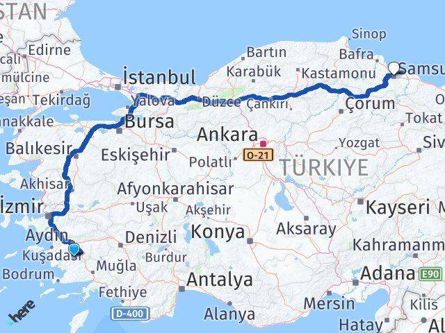 Aydın Karpuzlu Samsun Arası Kaç Km - Yol Haritası