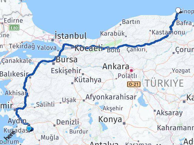 Aydın Karpuzlu Sinop Arası Kaç Km - Yol Haritası