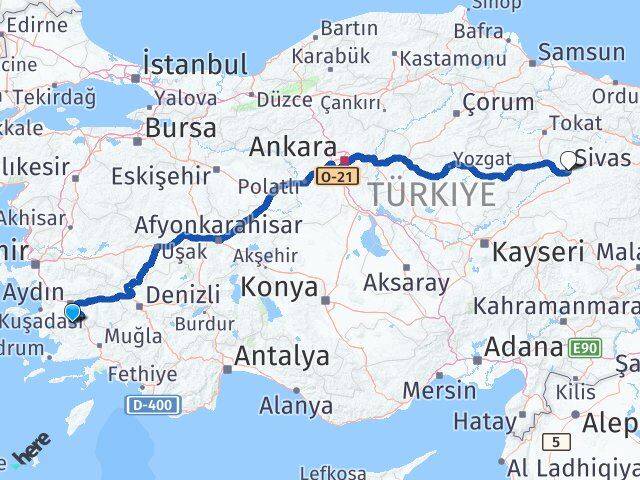 Aydın Karpuzlu Sivas Arası Kaç Km - Yol Haritası